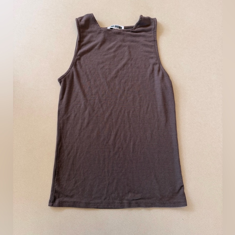 Joah Brown High Neck Ribbed Tank Soft Brown